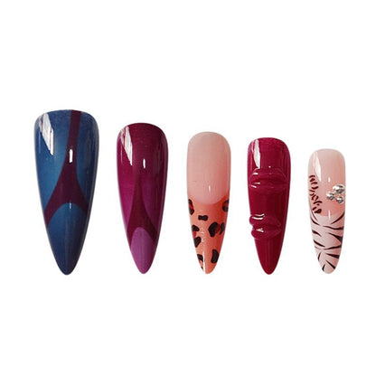 Unique Patterned Press-On Stiletto Nails Art Set