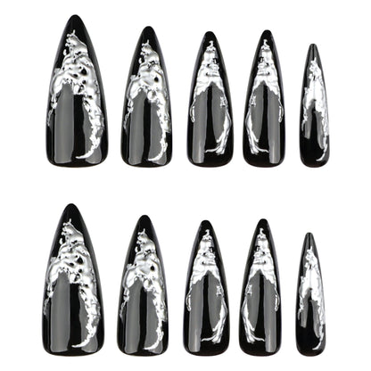 Modern Metal Effect Stiletto Nails - Artistic Design