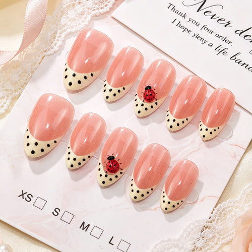 Press-On Nail Kit featuring Ladybug and Polka Dot Patterns