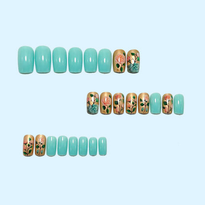 Romantic Floral Patterned Acrylic Nail Set