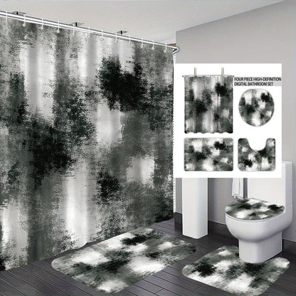 Digital Four-Piece Bathroom Set with Abstract Design