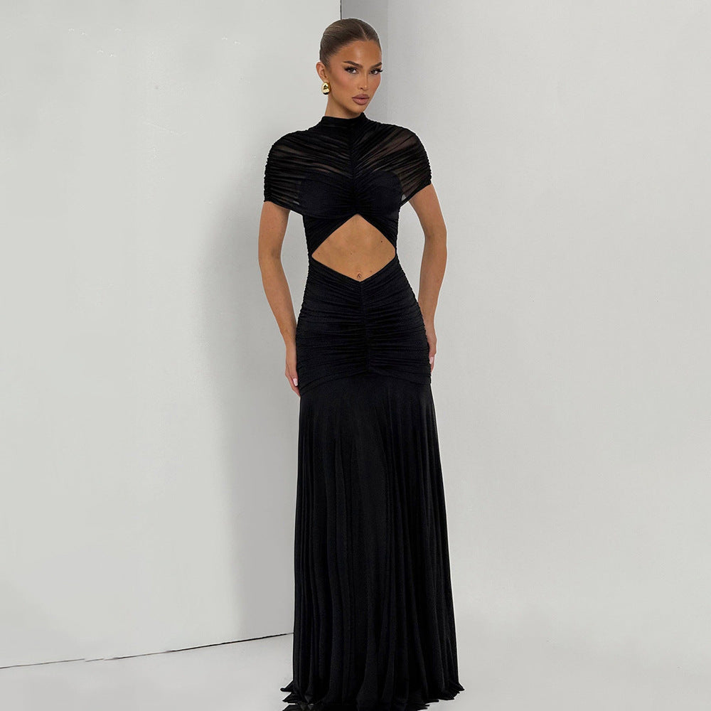Long Ruched Cut Out Dress for Women - Bodycon Style for Parties