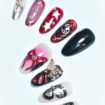 Decorative Press-On Nail Kit Featuring Butterfly and Star Designs
