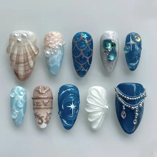 Ocean-Inspired Press-On Nail Art Design