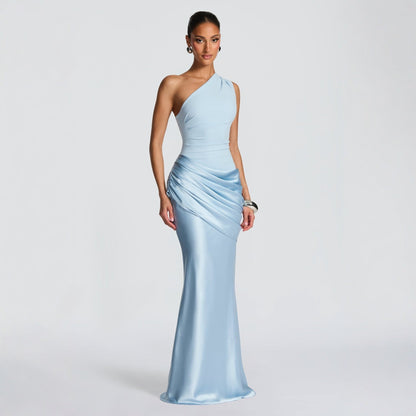 Long Sleeve Bodycon Mermaid Evening Gown in Satin Maxi Style
