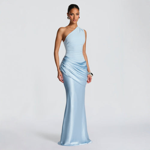 Long Sleeve Bodycon Mermaid Evening Gown in Satin Maxi Style
