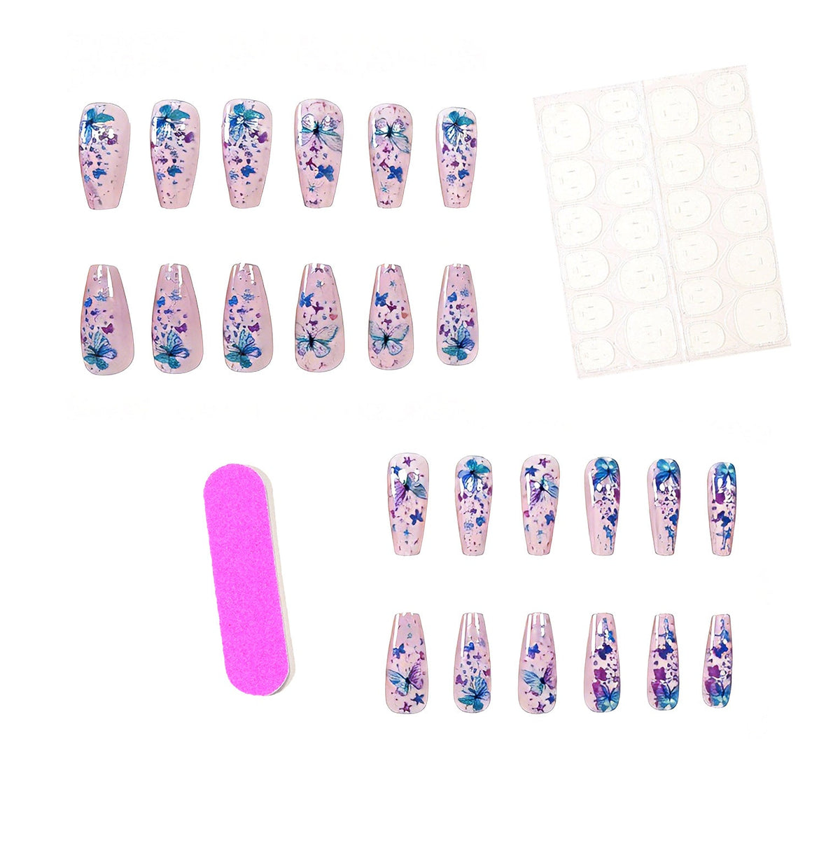 Decorative Press-On Nails with Butterfly Design