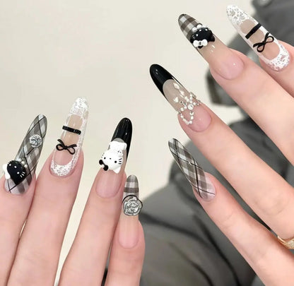 Press-On Nail Set with 3D Decorative Design