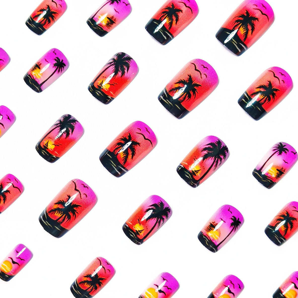 Creative Nail Art Design with Sunset Beach Theme