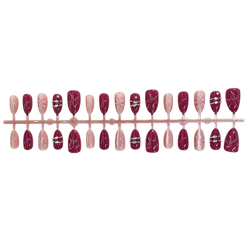 Floral Patterned Press-On Nail Set with Gem Details