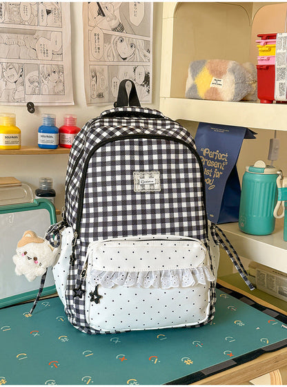 Charming Checkered Multi-Pocket Backpack for School Use