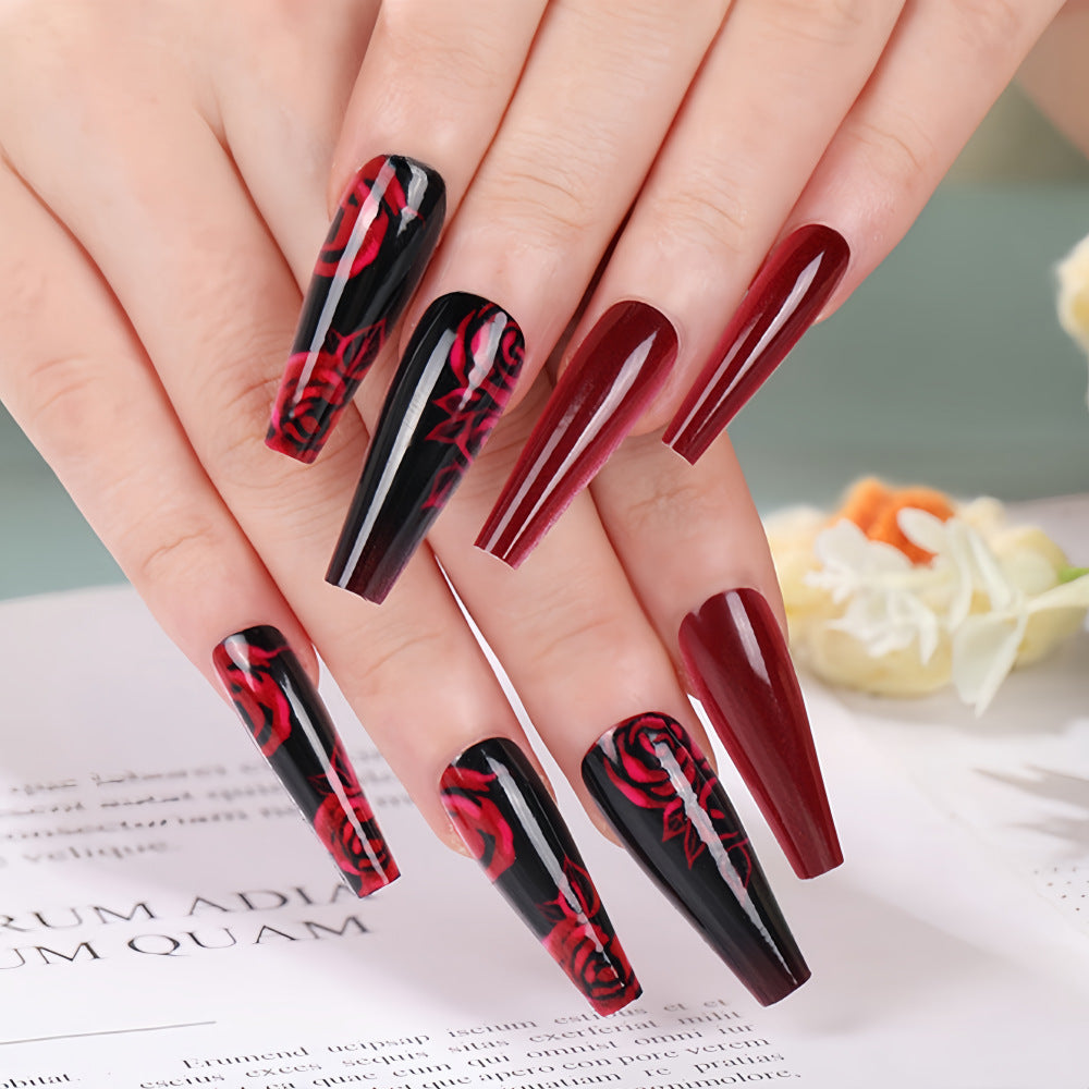 Floral Rose Pattern Nail Tips for Artistic Design