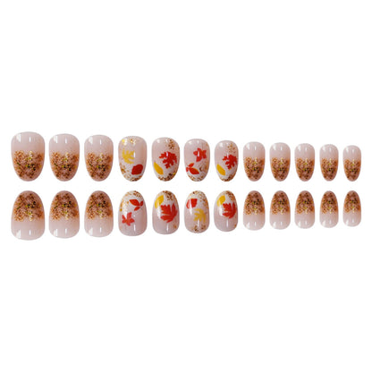 Press-On Nails with Autumn Leaf Design