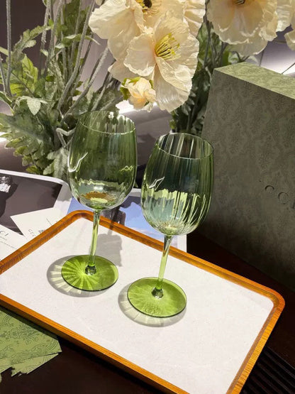 Set of Stemmed Wine Glasses in Angular Tulip Shape with Long Stems