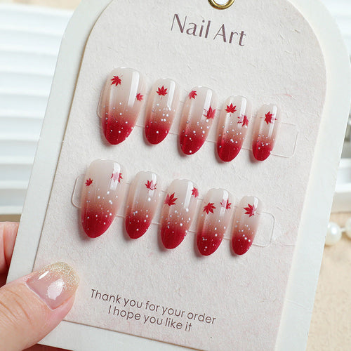 Ombre Leaf Press-On Nails Set – Artistic Design