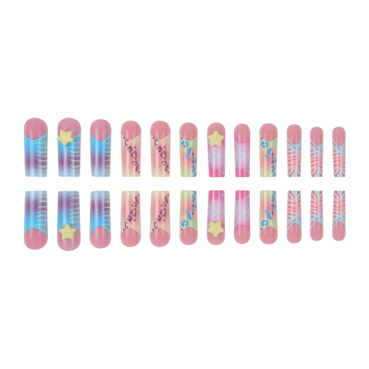 Vibrant Patterned Press-On Nails for Artistic Looks