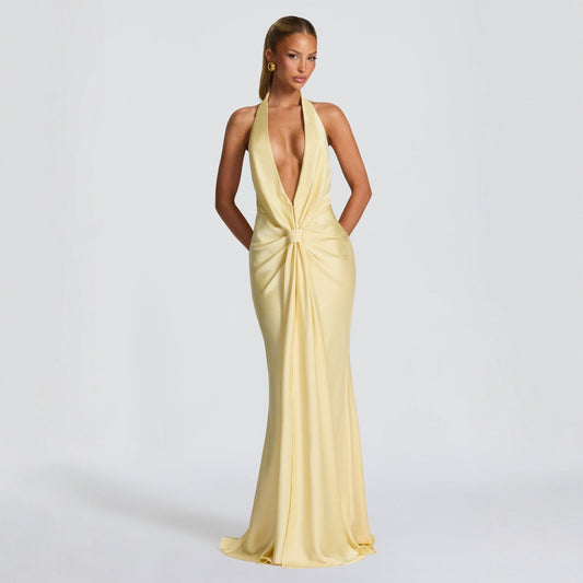 Backless Halter Maxi Dress with Slit – Long Summer Style