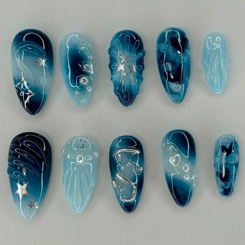 Ocean-Inspired Press-On Nail Art Design