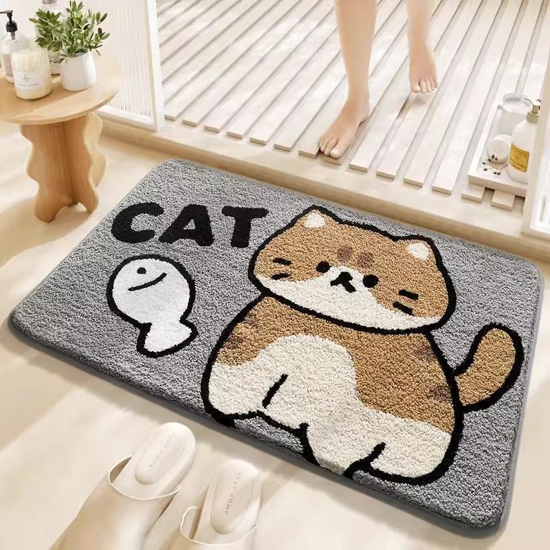 Cute Plush Bath Mat with Cat Design