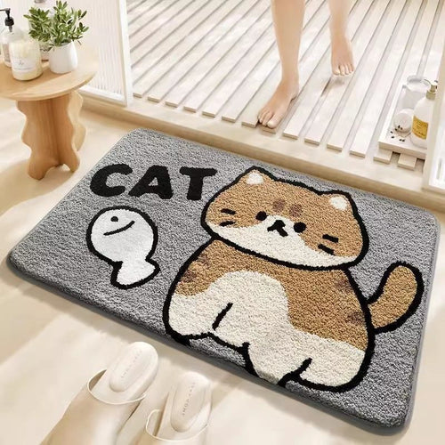 Cute Plush Bath Mat with Cat Design