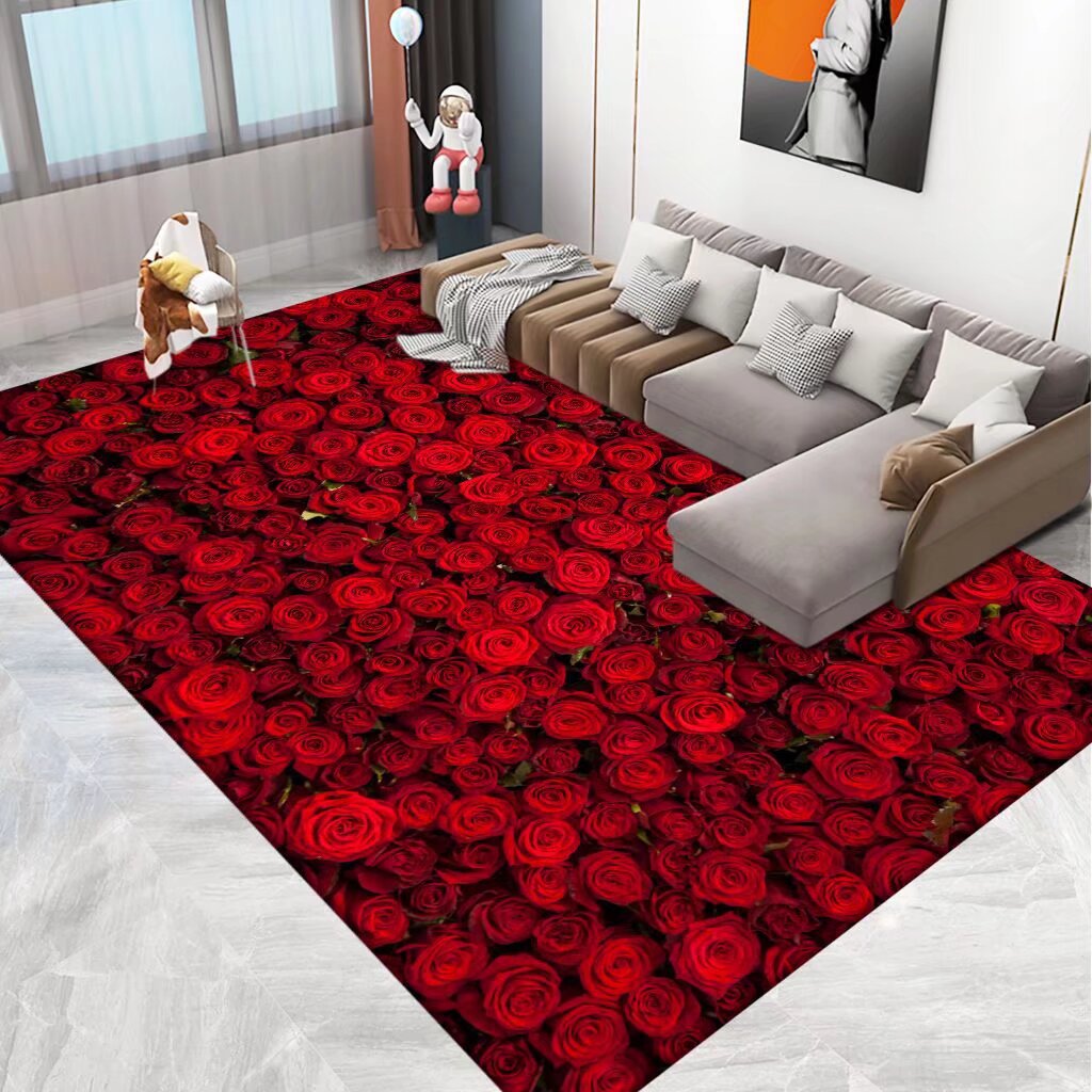 Floral Area Rug in 3D Print Design