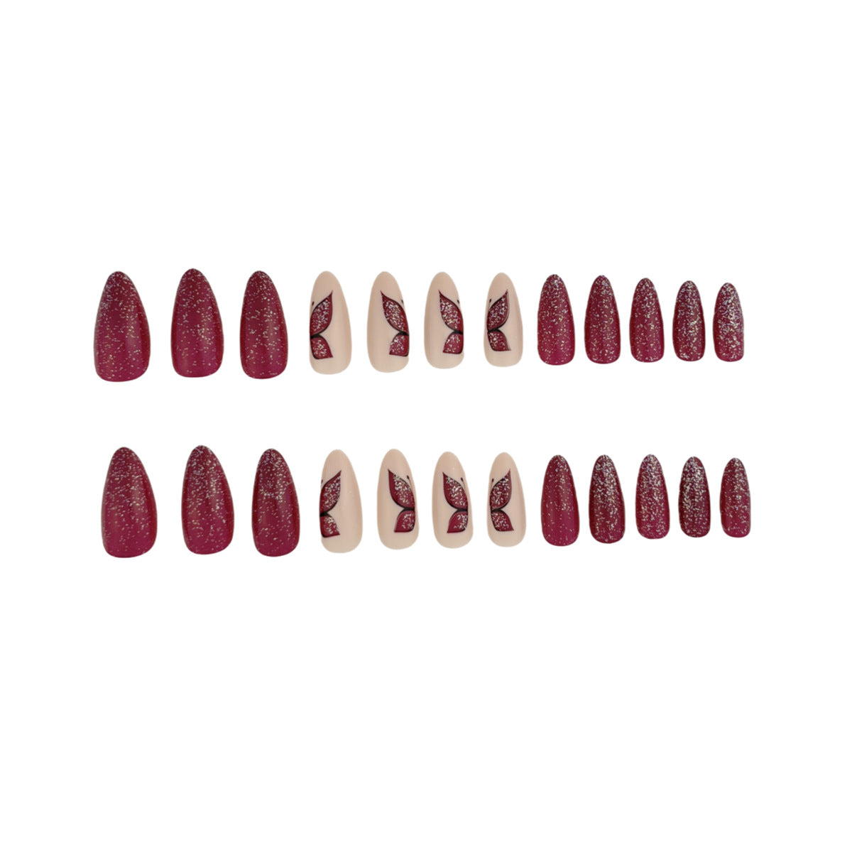 Butterfly Design Glitter Nail Tips