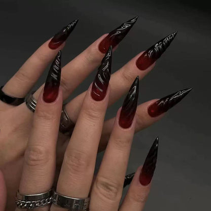 Elegant Acrylic Nail Kit with Black-Red Gradient Tips