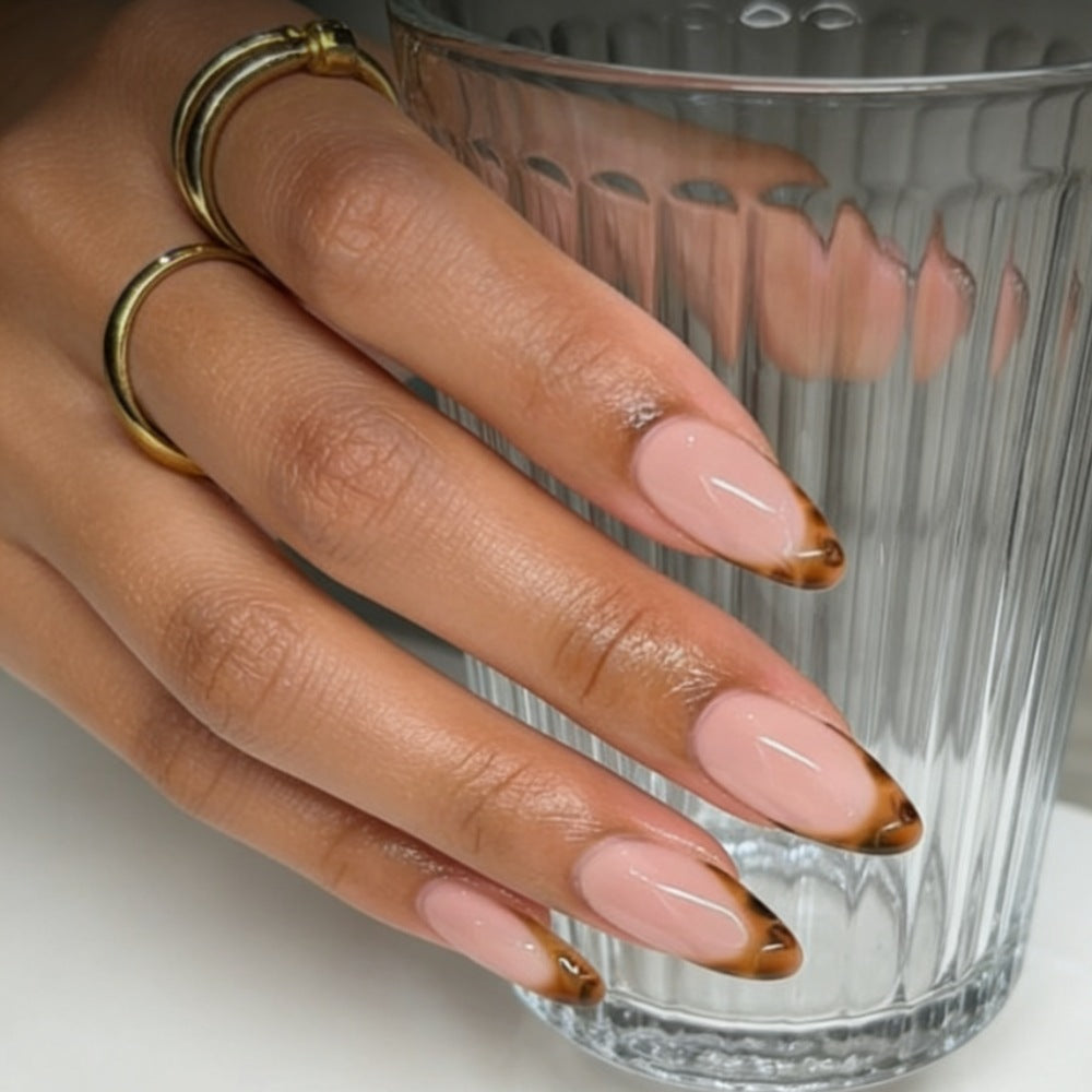 Elegant Brown-Tipped Almond Press-On Nails