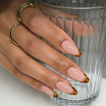 Elegant Brown-Tipped Almond Press-On Nails