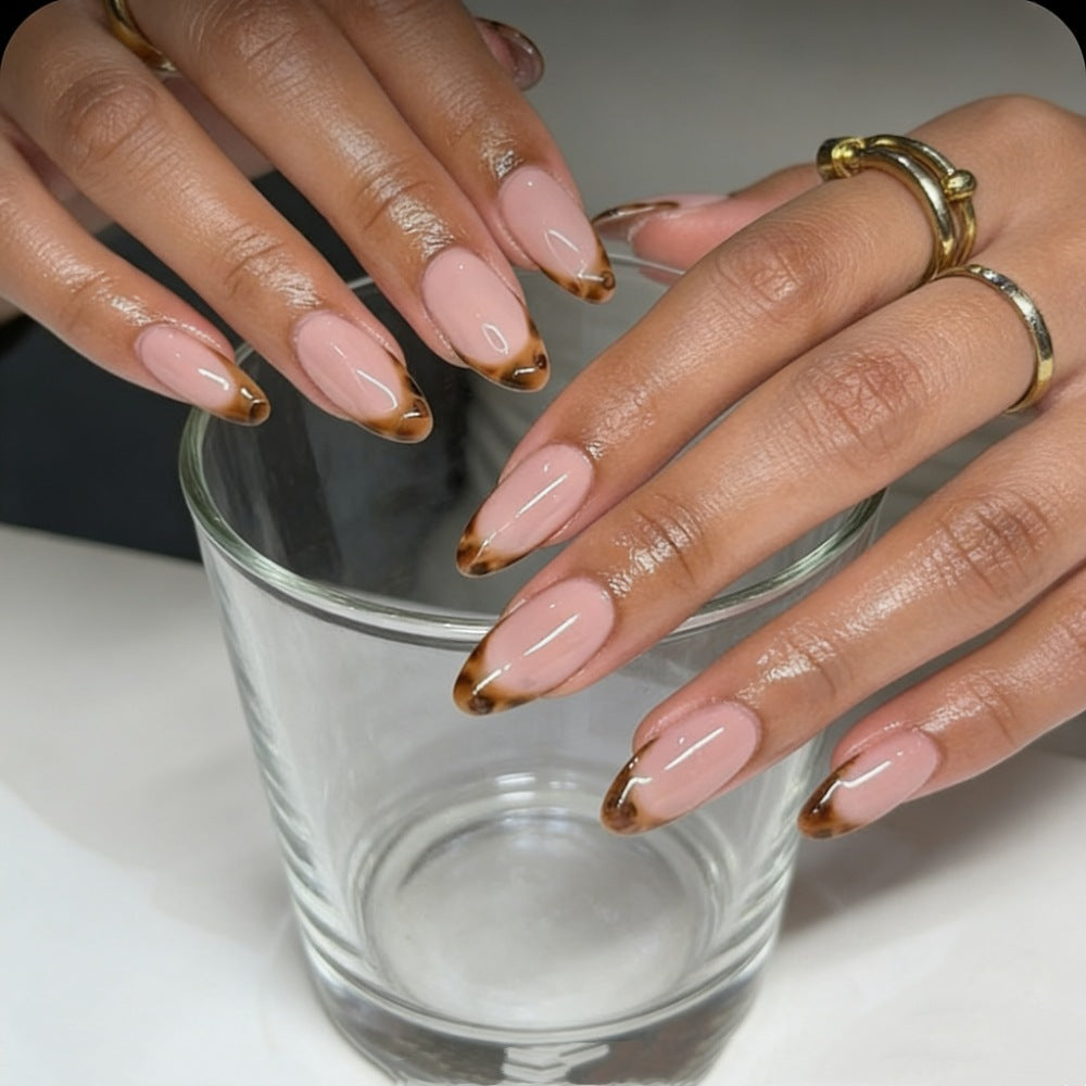 Elegant Brown-Tipped Almond Press-On Nails