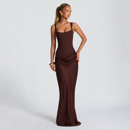 Elegant Fishtail Cocktail Gown – Fitted Long Sleeve Maxi Dress
