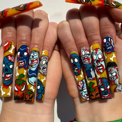 Press-On Nail Art Design with Zombie Theme