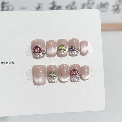 Press-On Nail Kit Featuring Fun Mushroom Patterns
