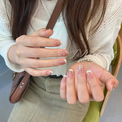 Elegant French Tip Acrylic Nail Set with Glitter Accents