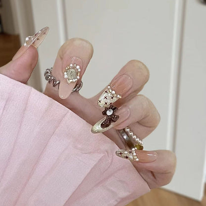 Floral Embellished Press-On Stiletto Nail Set