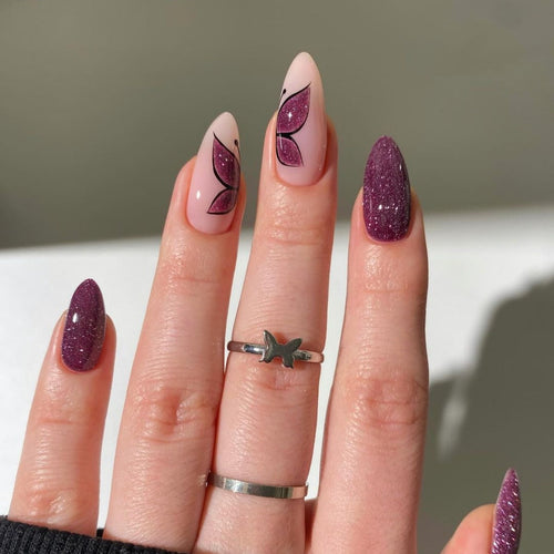 Butterfly Design Glitter Nail Tips
