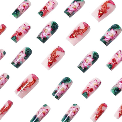 Nail Art Design with Water Lily and Koi Fish Motif