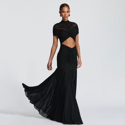 Long Ruched Cut Out Dress for Women - Bodycon Style for Parties