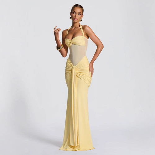 Long Sleeveless Bodycon Maxi Dress with Mesh Fishtail Design for Parties