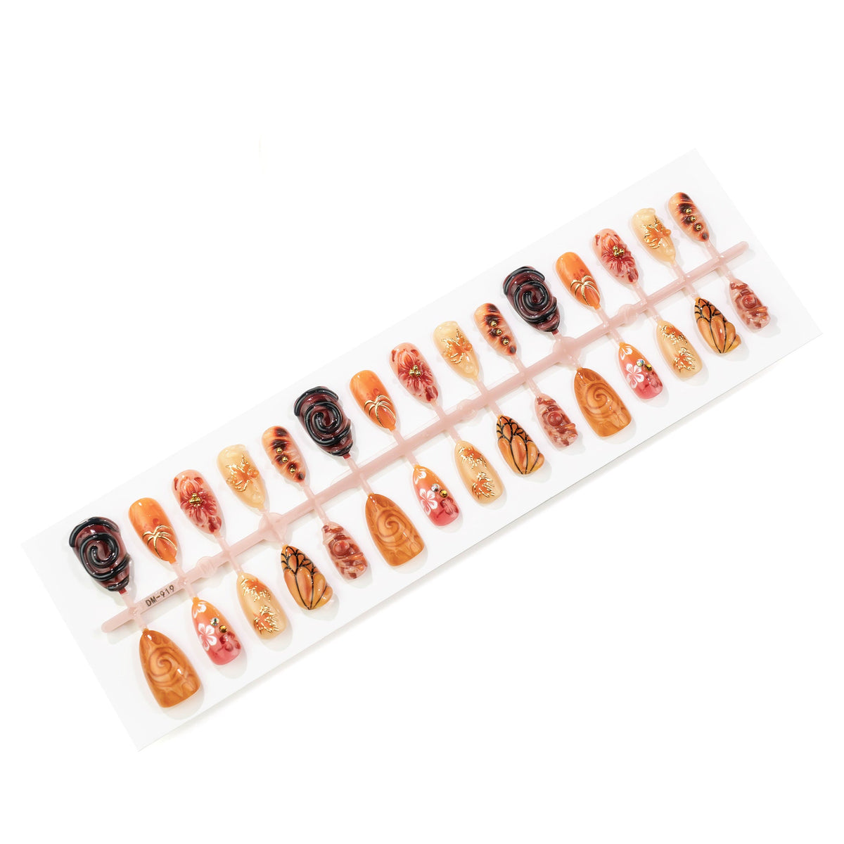Artistic Press-On Nail Set with Autumn Theme