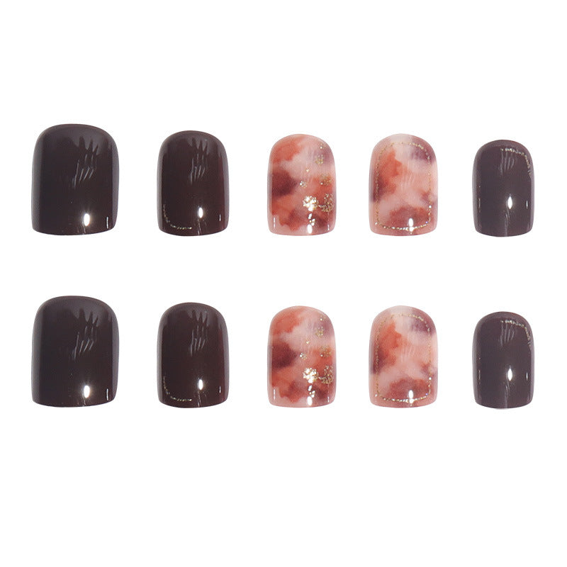 Marble and Metallic Accents Press-On Nail Set - Artistic Design