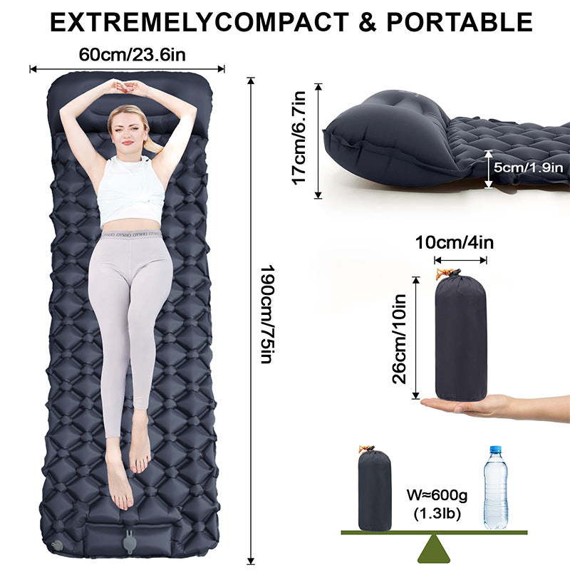 Inflatable Bed with Built-in Headrest and Easy Valve System