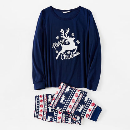Matching Family Christmas Pajamas with Blue Reindeer Pattern