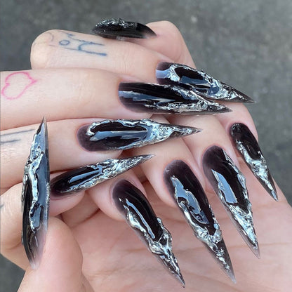 Modern Metal Effect Stiletto Nails - Artistic Design