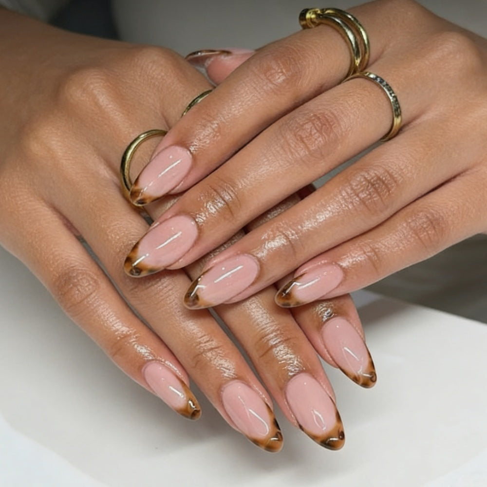 Elegant Brown-Tipped Almond Press-On Nails