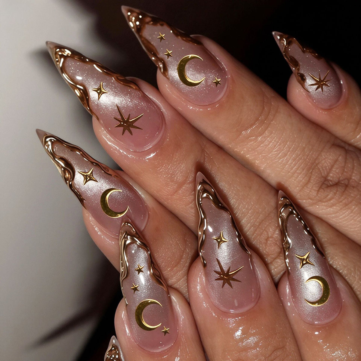 Celestial Accent Stiletto Nail Art Tips – Artistic Design