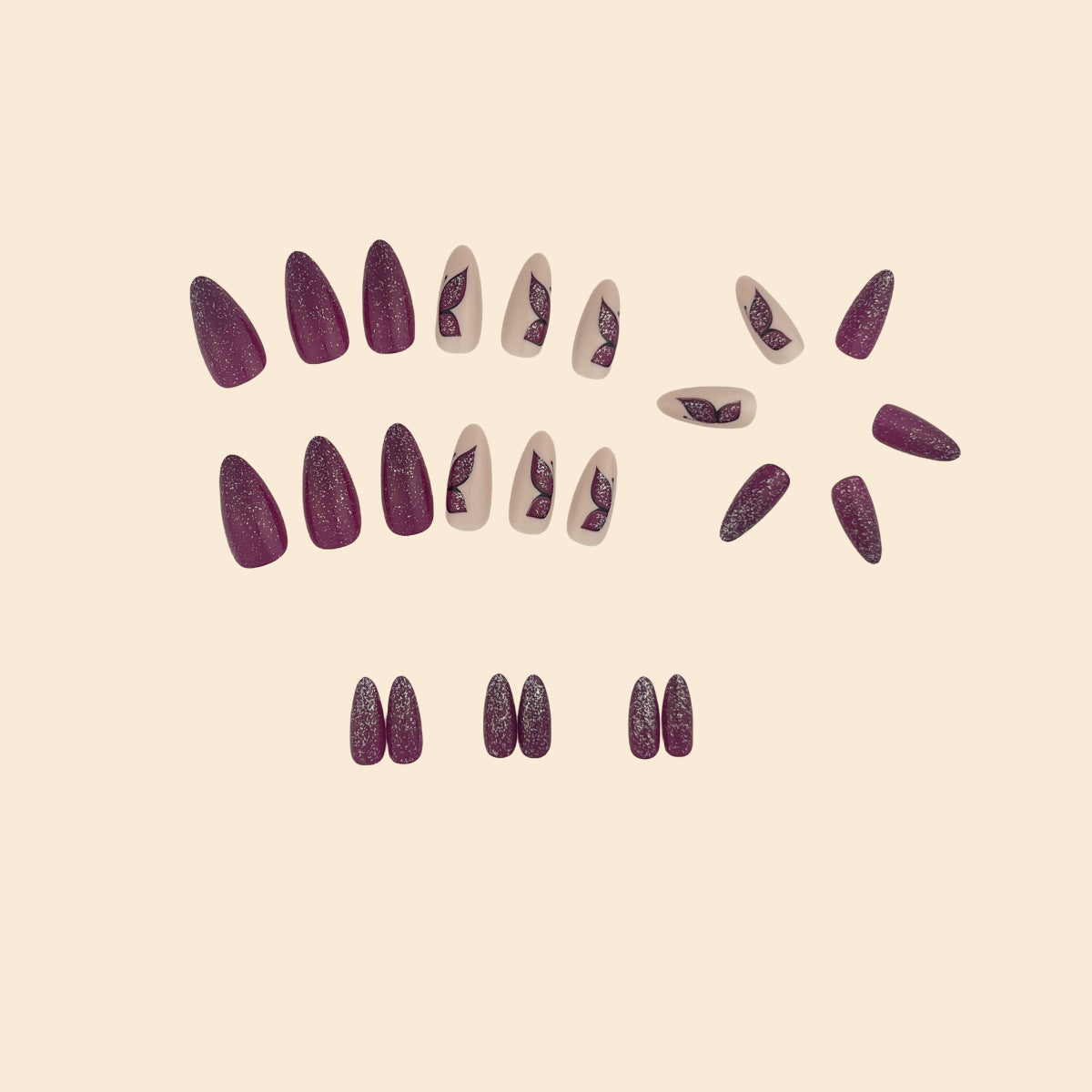Butterfly Design Glitter Nail Tips