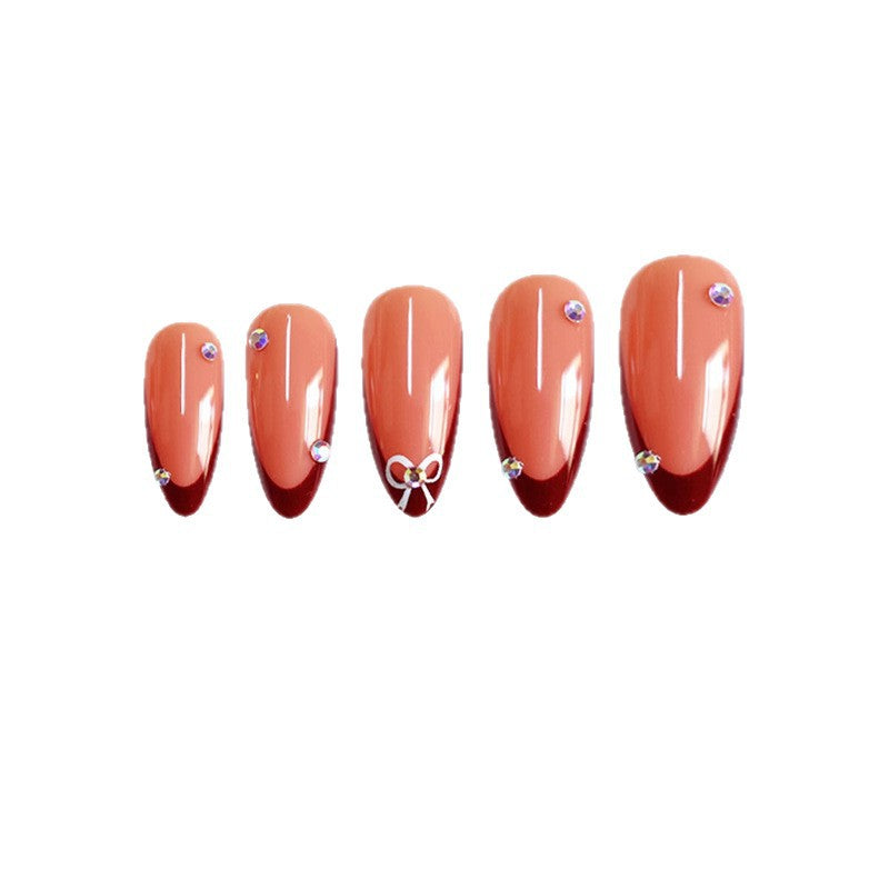 Press-On Stiletto Nails with Gemstone Details – Artistic Design