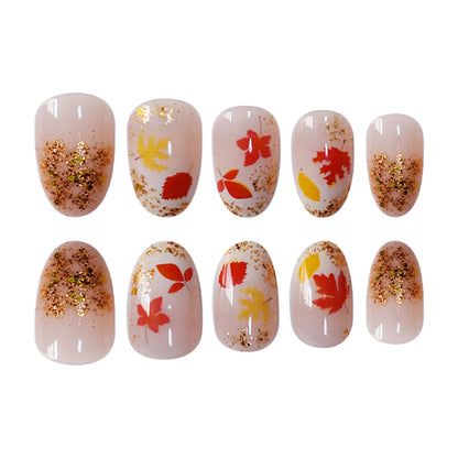 Press-On Nails with Autumn Leaf Design