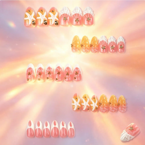 Press-On Nail Set Featuring Distinctive Summer Patterns
